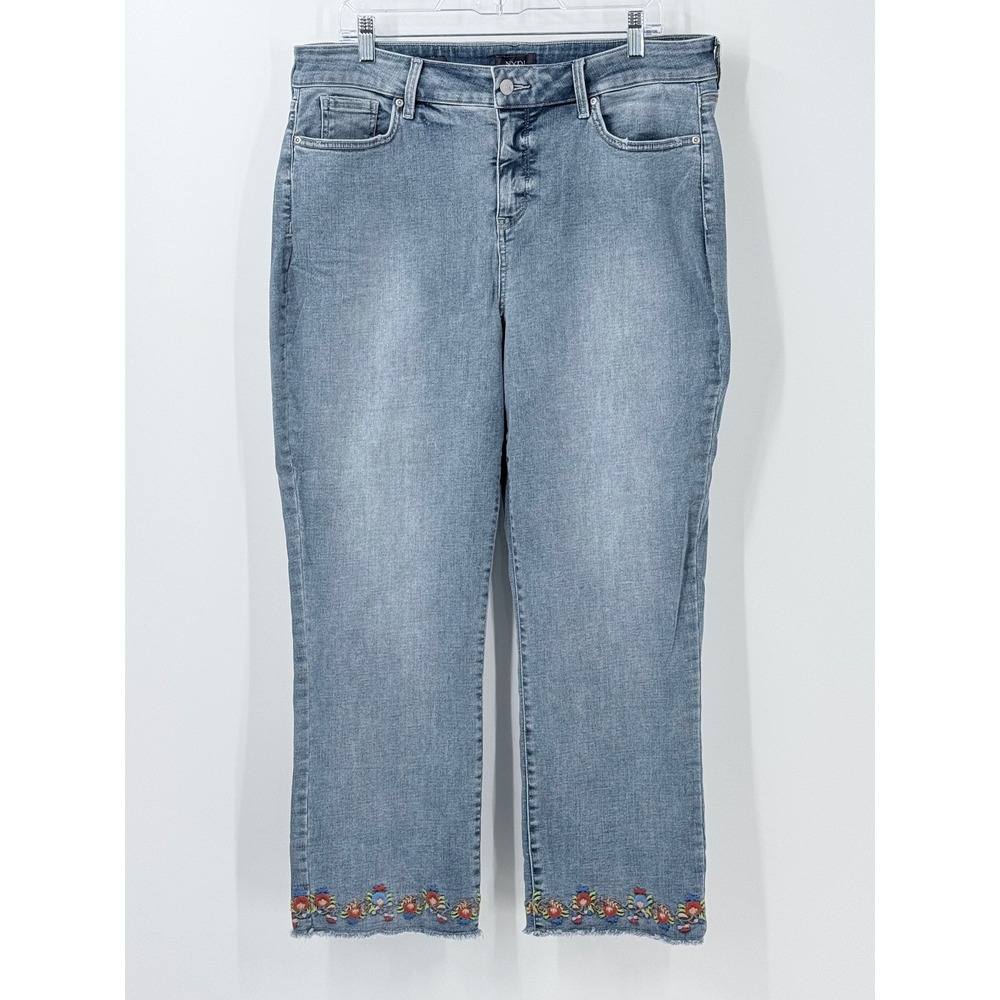 NYDJ Marilyn Straight Jeans Womens sz 16 Floral Embroidered Denim lift tuck